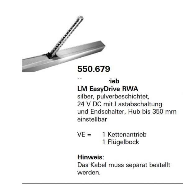 Jansen Janisol Arte 2.0, Kettenantrieb LM EasyDrive RWA, silber, Hub bis 350 mm einstellbar, Schwingfenster, Artikel Nr.550.679