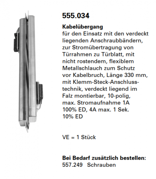 Jansen-Economy 60 RC Türen Kabelübergang für den Einsatz mit den verdeckt liegenden Anschraubbändern, Artikelnummer 555.034