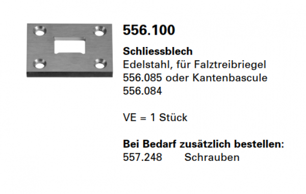 Jansen-Economy 60 RC Türen Schliessblech Edelstahl, für Falztreibriegel, Artikelnummer 556.100