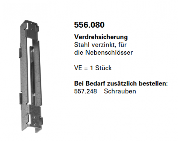 Jansen-Economy 60 RC Türen Verdrehsicherung Stahl verzinkt, für die Nebenschlösser, Artikelnummer 556.080