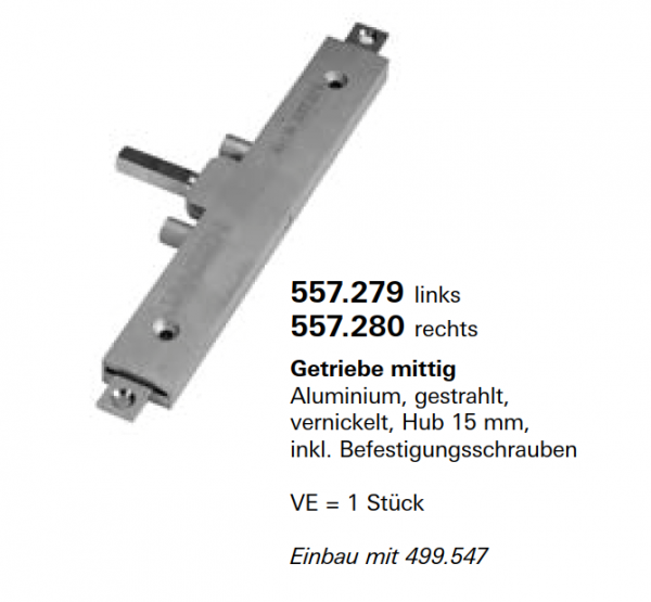 Jansen Janisol Arte 2.0, Getriebe mittig Aluminium, gestrahlt, vernickelt, Hub 15 mm, Artikel Nr. 557.279 links