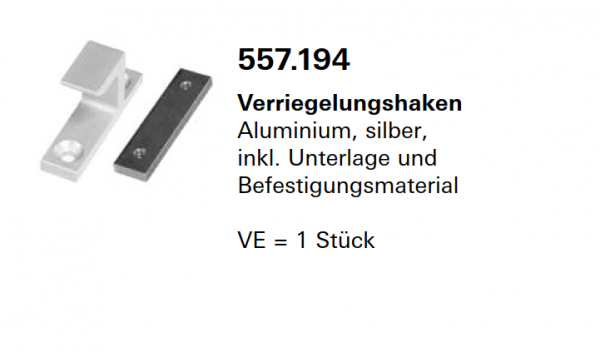 Jansen Janisol Arte 2.0, Verriegelungshaken Aluminium, silber, Schwingfenster, Artikel Nr.557.194