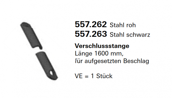 Jansen Janisol Arte 2.0 Verschlussstange Länge 1600 mm, Stahl schwarz für aufgesetzten Fensterbeschlag, Artikel Nr.557.263