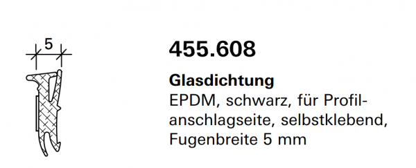 Jansen, Janisol Arte 66, Glasdichtung EPDM, schwarz, für Profilanschlagseite, selbstklebend, Fugenbreite 5 mm, 455.608