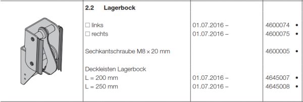 Hörmann Lagerbock rechts, Doppelgaragen-Schwingtor N 500, 4600075