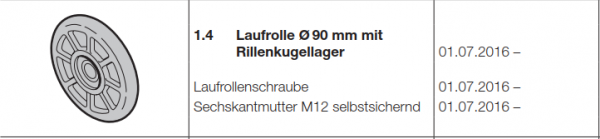 Hörmann Doppelgaragen-Schwingtor N 500, Laufrolle Ø 90 mm mit Rillenkugellager, 4631034