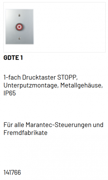 Marantec 1-fach Drucktaster, GDTE 1, STOPP, Unterputzmontage, 141766