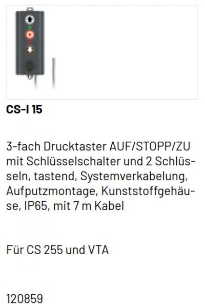 Marantec 3-fach Drucktaster, CS-I 15, AUF/STOPP/ZU mit Schlüsselschalter, 120859