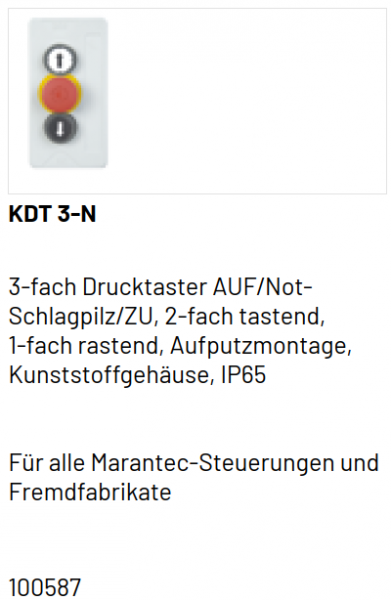 Marantec 3-fach Drucktaster, KDT 3-N, AUF/Not- Schlagpilz/ZU, 2-fach tastend, 100587