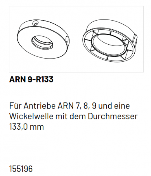 Marantec Adapter ARN 9-R133 (rund Wickelwelle 133,0 mm) für Rohrmotorantriebe sind Einsteckantriebe für ​​​​​​​Rollgitter und Rolltore