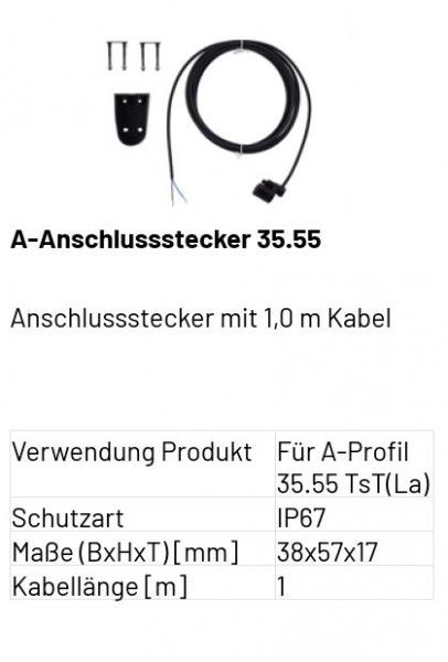 Marantec A-Anschlussstecker 35,55 Anschlussstecker mit 1,0 m Kabel, 186957