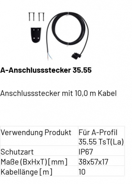 Marantec A-Anschlussstecker 35,55 Anschlussstecker mit 10 m Kabel, 186966