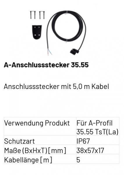 Marantec A-Anschlussstecker 35,55 Anschlussstecker mit 5 m Kabel, 186963