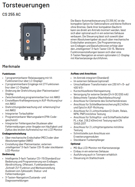 MFZ, Marantec, CS 255 AC Steuerung, 230V-1PH, 121598