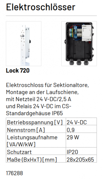 Marantec Elektroschloss, Lock 720, mit Netzteil für Sektionaltore, 176288