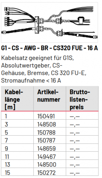 Marantec Kabelsatz, geeignet für G1 - CS - AWG - BR - CS320 FUE - 16 A