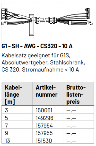 Marantec Kabelsatz, geeignet für G1 - SH - AWG - CS320 - 10 A