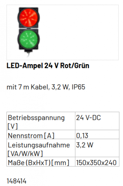 Marantec LED-Ampel 24 V Rot/Grün, mit 7 m Kabel, 148414