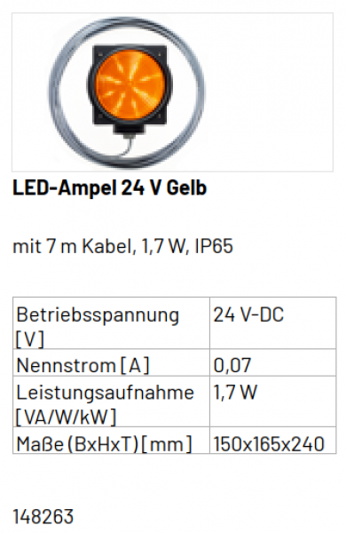 Marantec LED-Ampel 24V Gelb, mit 7 m Kabel, 148263