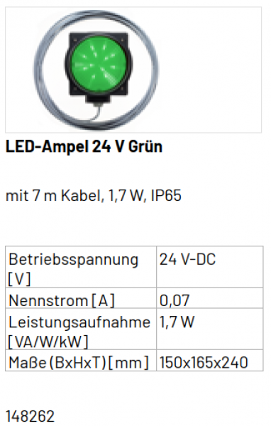 Marantec LED-Ampel 24V Grün, mit 7 m Kabel, 148262