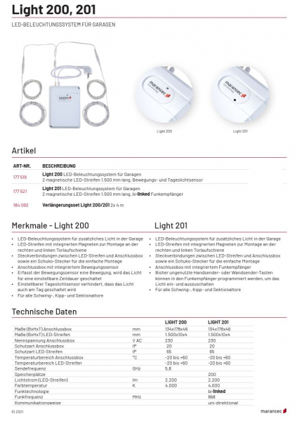 Marantec Verlängerungsset Light 200 | Light 201 2x 4 m LED-Beleuchtungssystem für Garagen, 184092