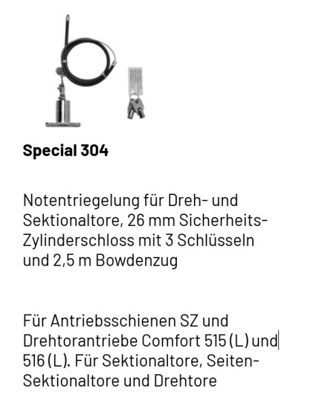 Marantec Notentriegelung für Dreh- und Sektionaltore, 26 mm, 182023