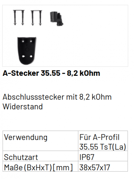 Marantec Protect-Contact 35.55, Abschlussstecker 8,2 kOhm, Stecker mit Kabel Länge 1.000 mm, 149937, 186945