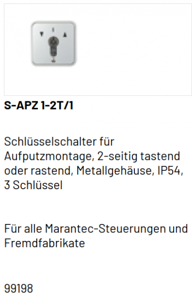 Marantec Schlüsselschalter, S-APZ 1-1T/2 für Aufputzmontage, 9919859.38