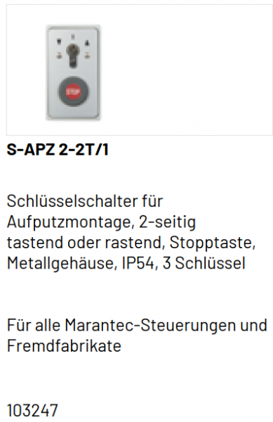 Marantec Schlüsselschalter, S-APZ 2-2T/1, für Aufputzmontage, 103247