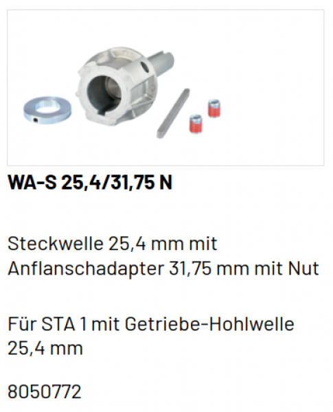 Marantec Steckwelle 25,4 mm mit Adapter für Federwelle mit Nut 31,75mm