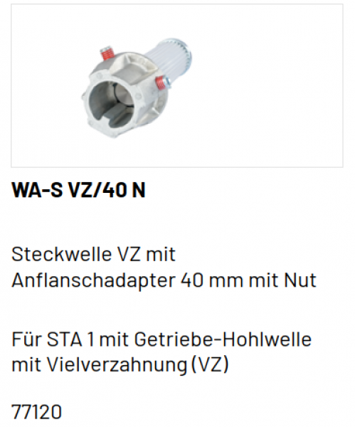 Marantec Steckwelle Vielverzahnung mit Anflanschadapter für Federwelle 40 mm mit Passfederprofil, 77120