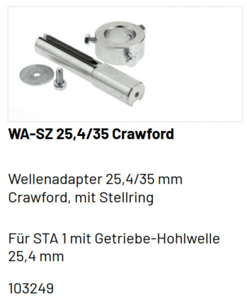 Marantec Wellenadapter 25,4/35 mm Crawford Tore, mit Stellring, 103249