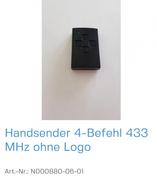 Normstahl Handsender 4-Befehl 433 MHz ohne Logo, N000880-06-01