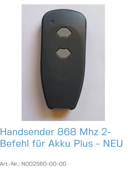 Normstahl Handsender 868 Mhz 2-Befehl für Akku Plus - NEU, N002560-00-00