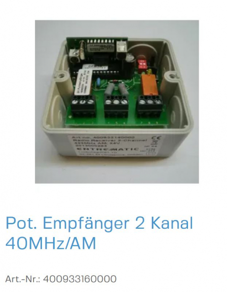 Normstahl Potentialfreier Empfänger 2 Befehl, 40 MHz/AM, 24 Volt, 400933160000