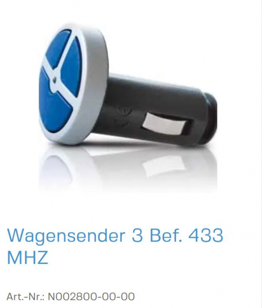 Normstahl Wagensender 3 Befehle für Zigarettenanzünder 433 MHZ, N002800-00-00