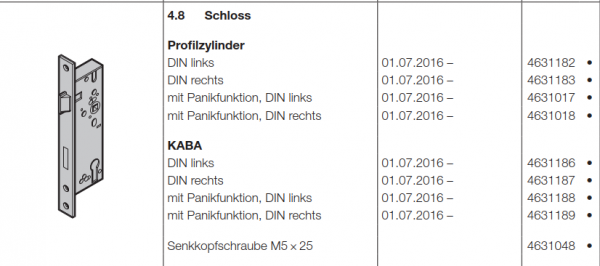 Hörmann Schloss (Profilzylinder) DIN links, Doppelgaragen-Schwingtor N 500, 4631182