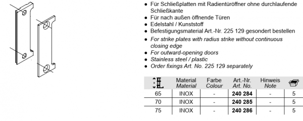 Schüco ADS Falleneinlaufteil mit Profil-Kantenschutz, 240286, für Schließplatten mit E-Öffner