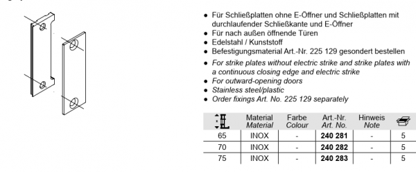 Schüco ADS Falleneinlaufteil mit Profil-Kantenschutz, 240282, für Schließplatten ohne E-Öffner