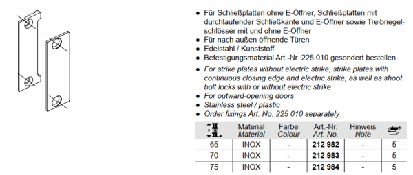 Schüco ADS Falleneinlaufteil ohne Profil-Kantenschutz, 212983, für Schließplatten ohne E-Öffner