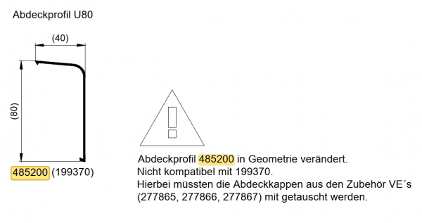 Schüco Abdeckprofil 80, 485200, für PASK 150 kg 6,000 Meter