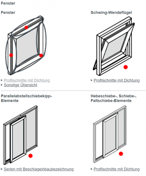 Schüco lieferbare Ersatzteilliste für Fenster / Balkontüren / Haustüren aus Kunststoff