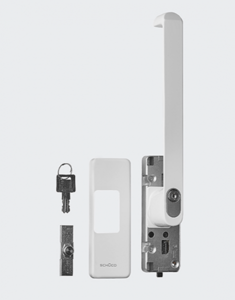 Schüco Fenstergriff (Handhebel), abschließbar, Verkehrsweiß, DIN rechts, Falt-Schiebe, PASK-Anlagen, 277802