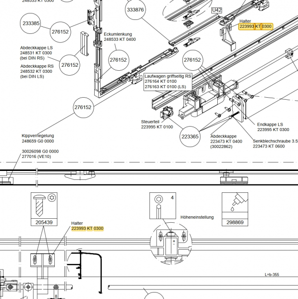 Schüco Halter, 223993 KT 0300, für PASK 150 kg