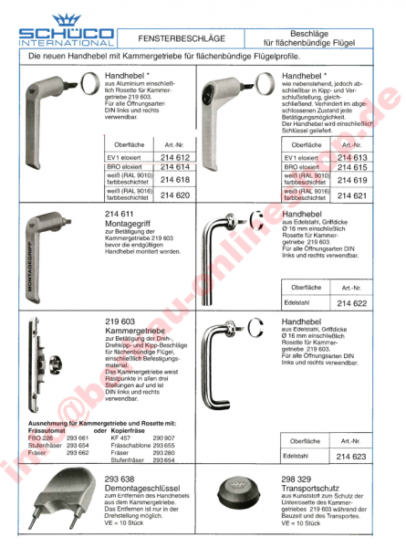 Schüco Kammergetriebe, 23 mm, 219603, Silber / Schwarz, DIN links und rechts verwendbar, Royal