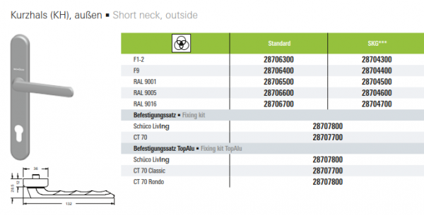 Schüco Kurzhals (KH), außen, Drücker, 28706600, Farbe-RAL 9005, Kunststoffhaustür
