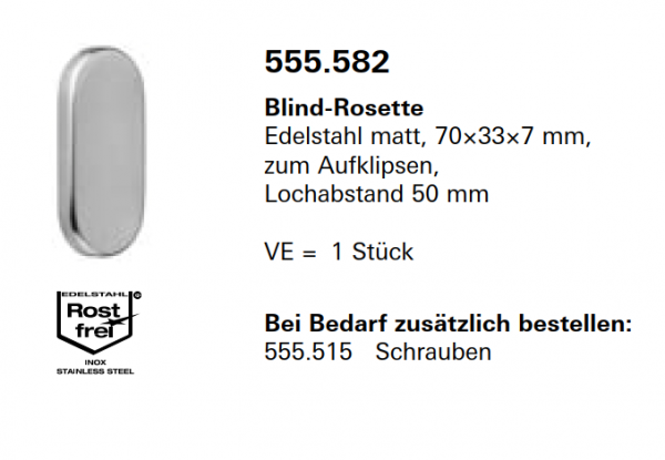 Schüco Jansen Blind-Rosette Edelstahl matt, zum Aufklipsen, Artikelnummer 555.582, Janisol HI Türen