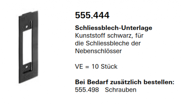 Schüco Jansen Janisol HI Türen, Schliessblech-Unterlage Kunststoff schwarz, Artikelnummer 555.444