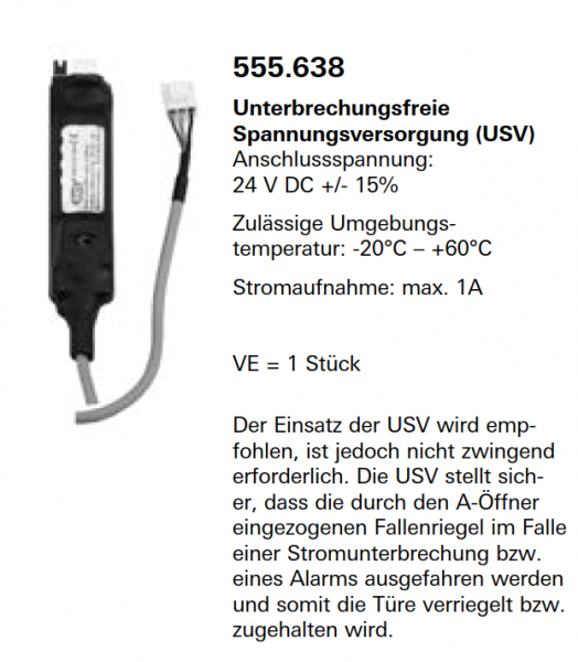 Schüco Jansen Janisol HI Türen, Unterbrechungsfreie Spannungsversorgung (USV), Artikelnummer 555.638