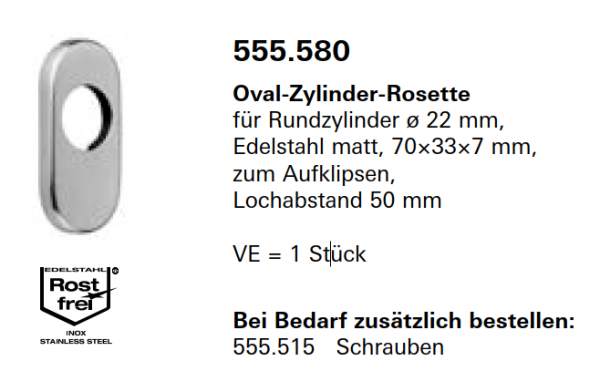 Schüco Jansen Oval-Zylinder-Rosette für Rundzylinder ø 22 mm, Artikelnummer 555.580, Janisol HI Türen